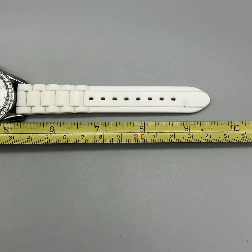 Fossil Womens Watch 38mm White Dial Silicone Crystal Bezel Multi Dial ES3244